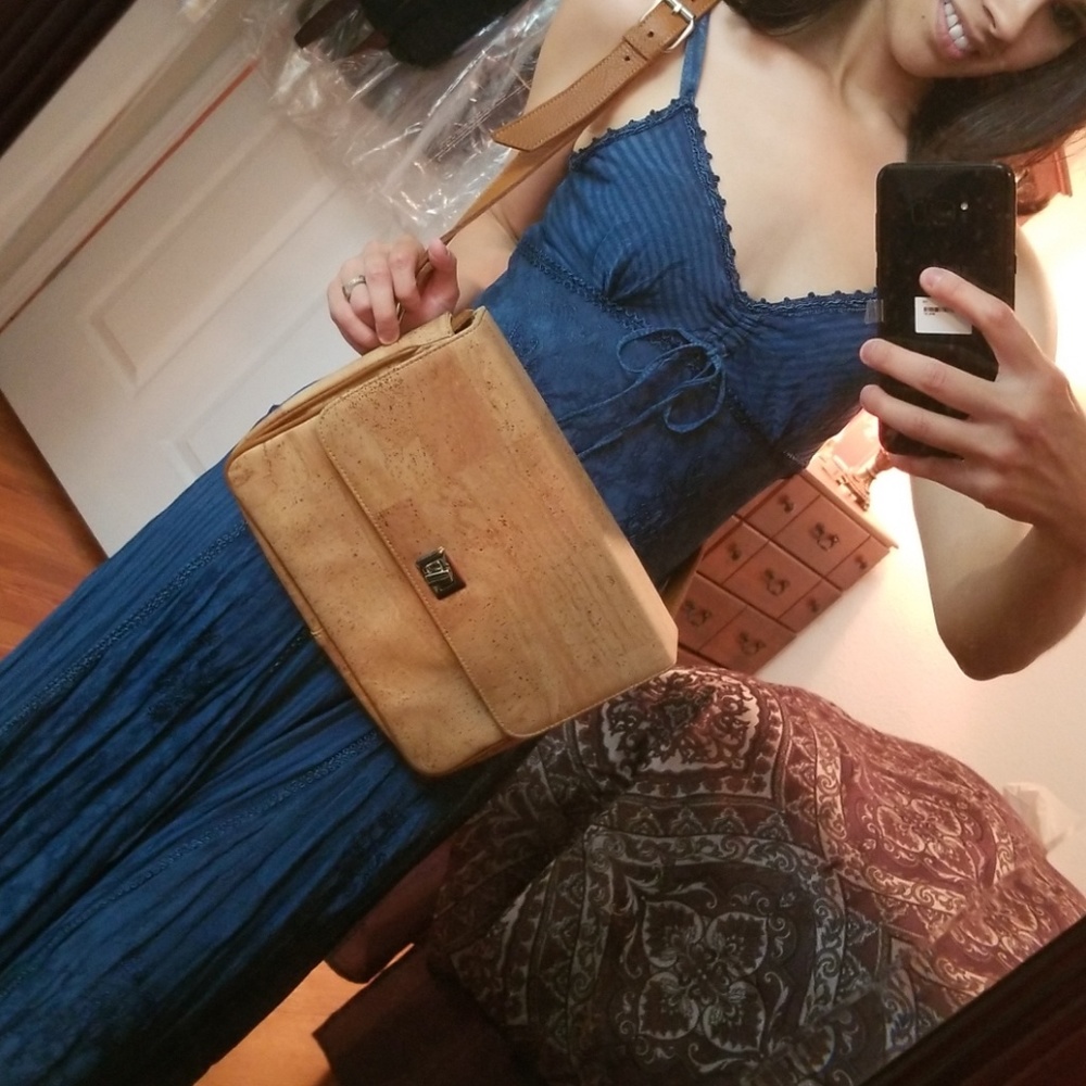 Sold! boho tan crossbody cork and leather purse - Picture 1 of 8